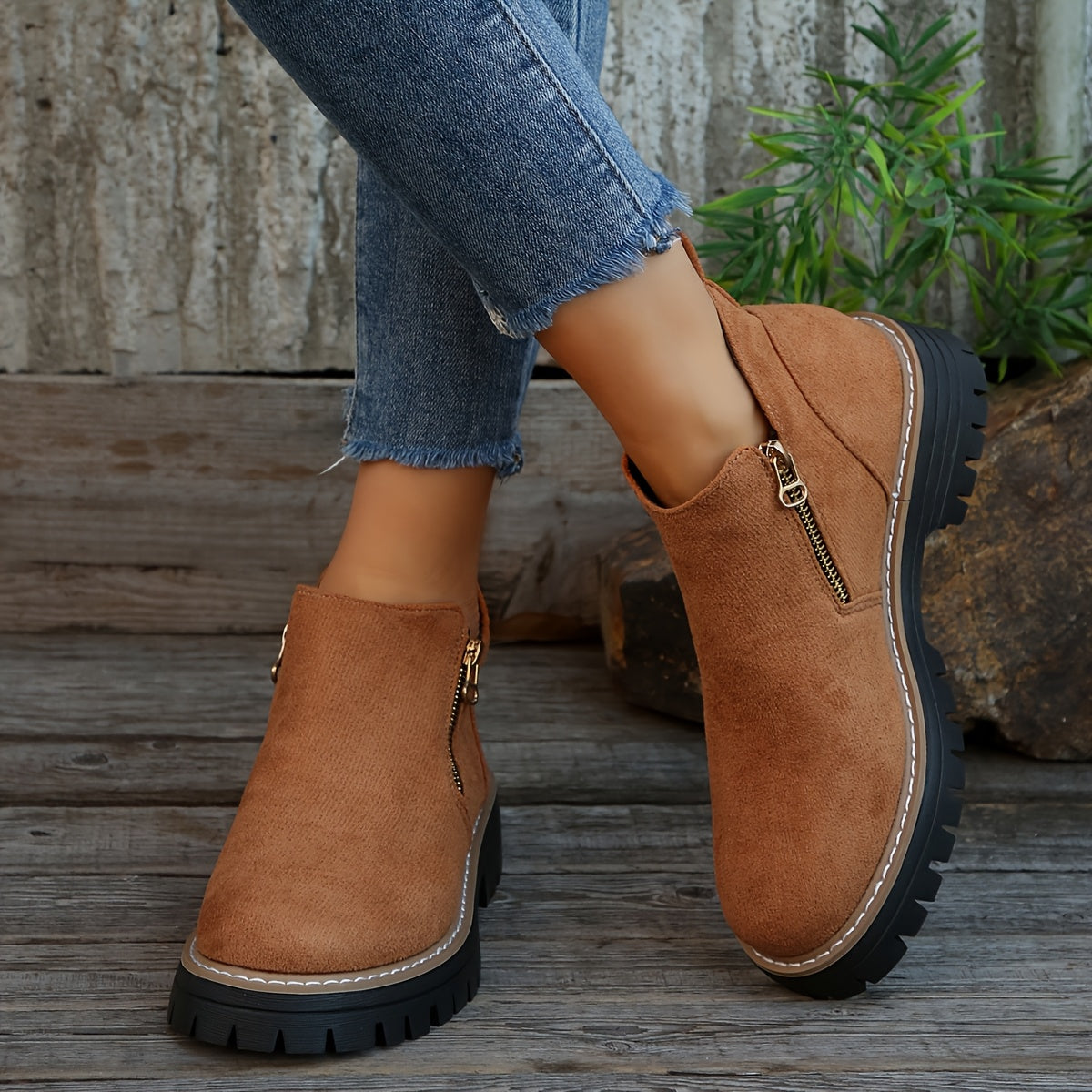 Botines para Mujer con Cierre de Cremallera Lateral y Suela Antideslizante