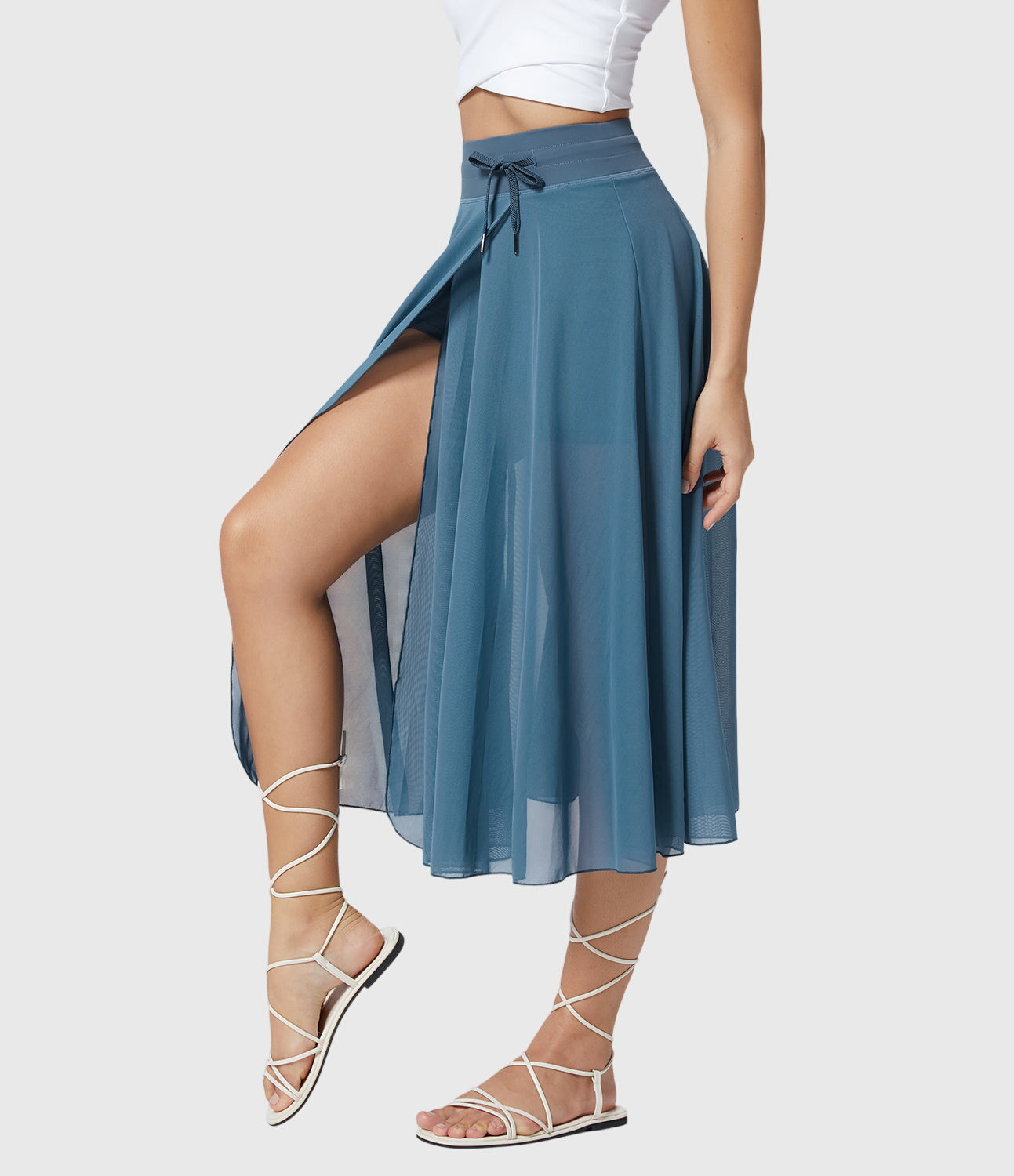 Falda Midi Acampanada de Talle Alto para Mujer con Cordón Ajustable