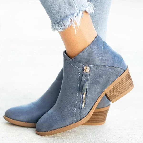 Botines de cuero con cremallera lateral y suela de cuña cómoda para mujer
