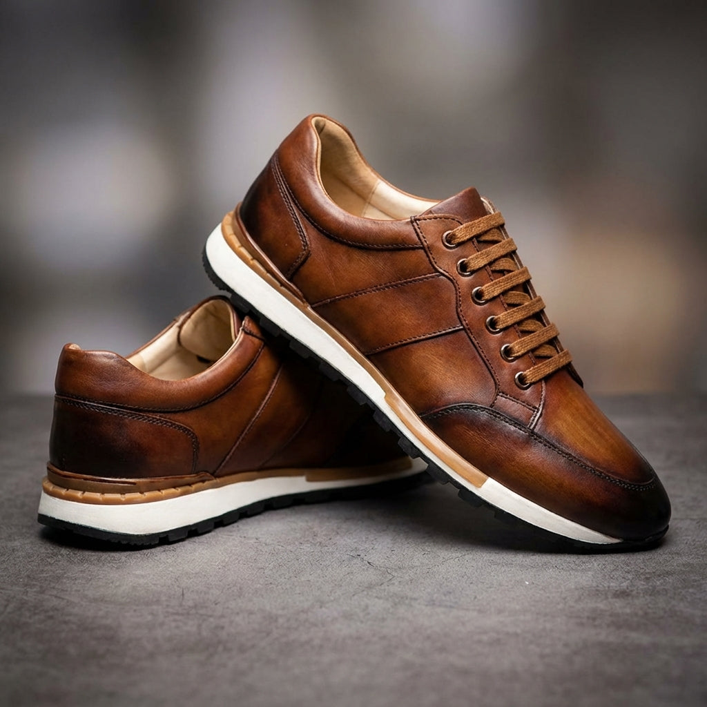 Zapatillas de Cuero Genuino para Hombre con Cordones y Suela de Goma Antideslizante