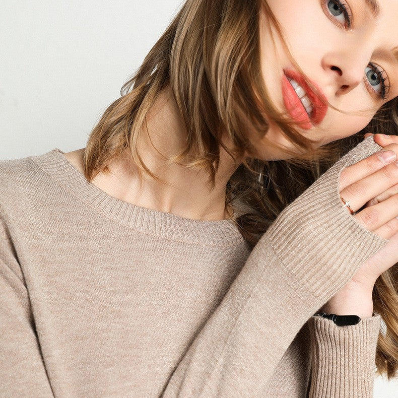 Jersey de lana y cachemira para mujer con cuello redondo y corte ajustado