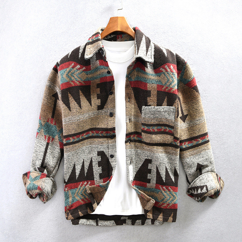 Sobrecamisa de lana para hombre de manga larga con botones y bolsillos frontales