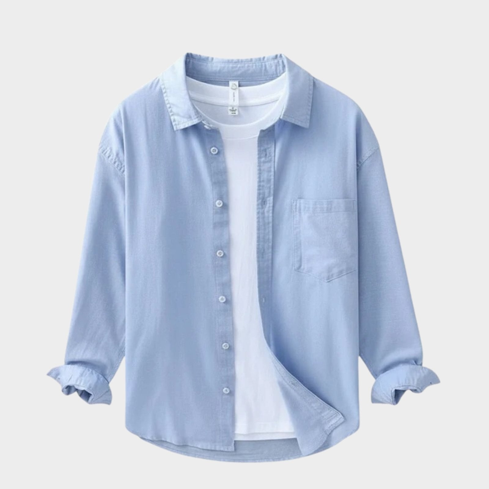 Camisa de Algodón y Lino para Hombre de Manga Larga con Cuello de Solapa y Botones