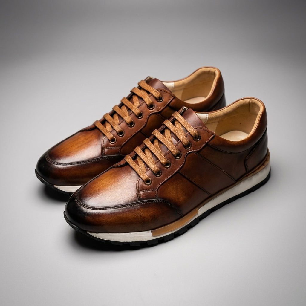 Zapatillas de Cuero Genuino para Hombre con Cordones y Suela de Goma Antideslizante