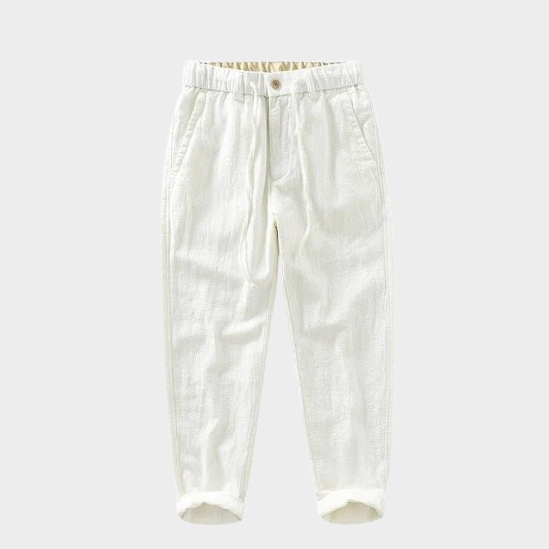 Pantalones de Lino y Algodón para Hombre de Corte Recto con Cintura Elástica