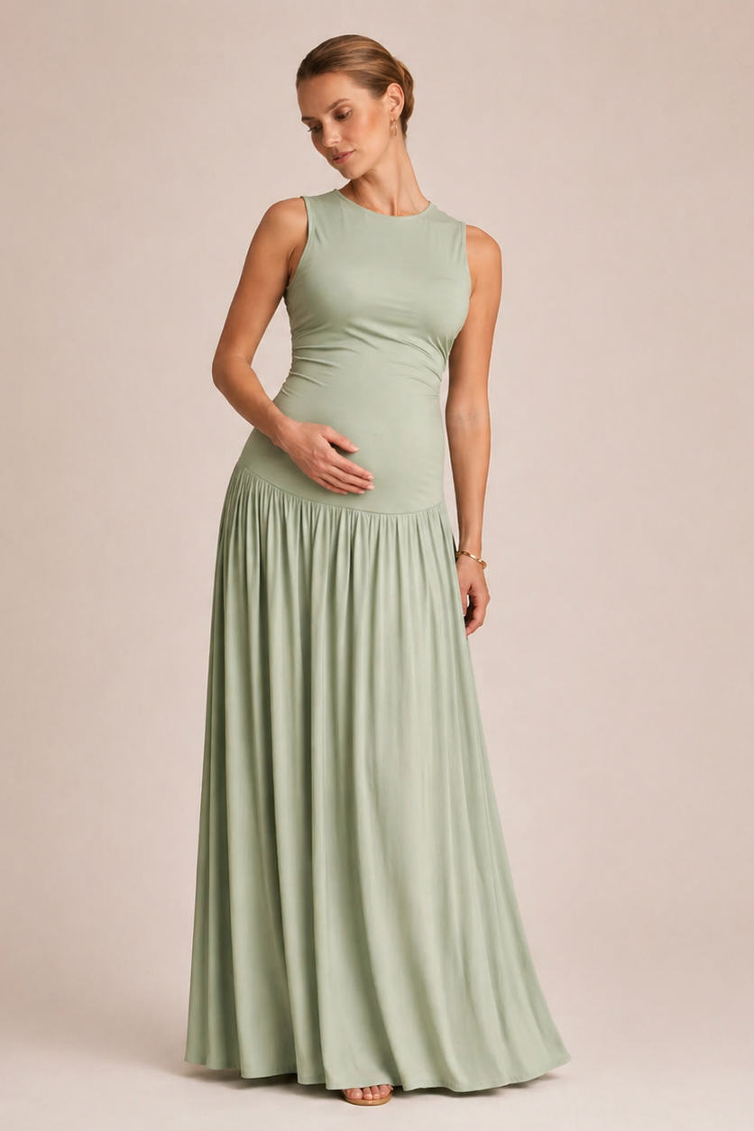 Vestido maternidad largo sin mangas elegante