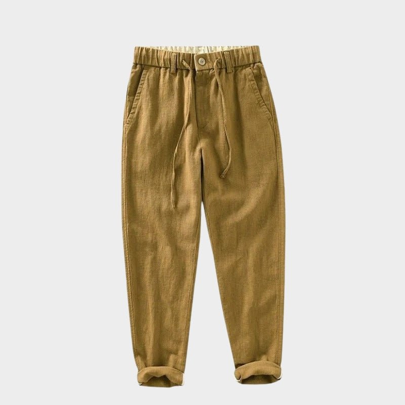 Pantalons en Lin et Coton pour Homme Coupe Droite avec Taille Élastique