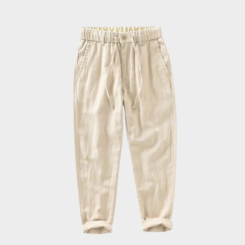 Pantalons en Lin et Coton pour Homme Coupe Droite avec Taille Élastique