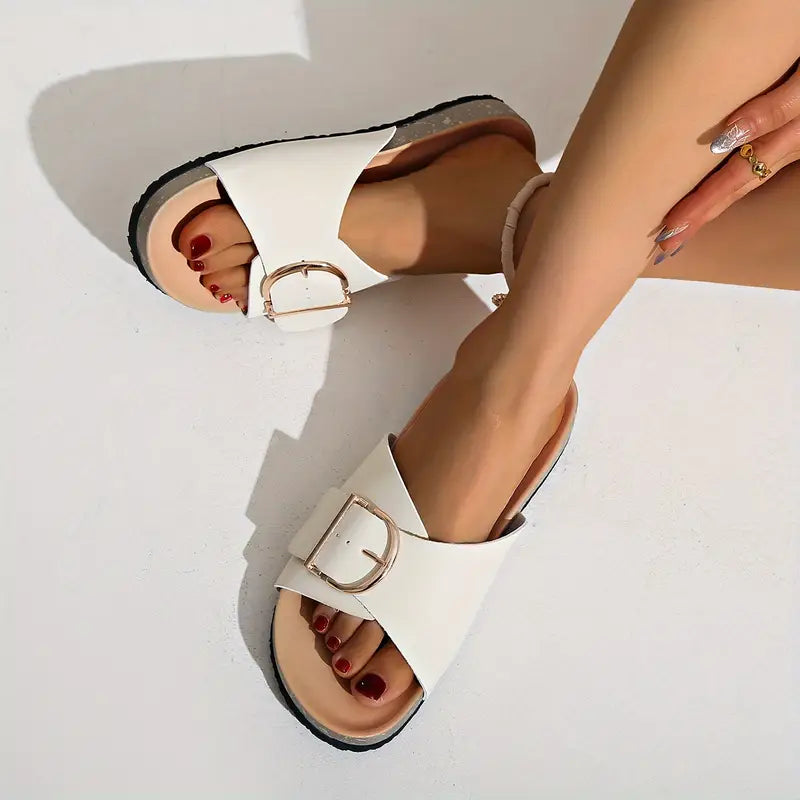 Sandalias de Mujer con Hebilla Ajustable y Suela de Corcho