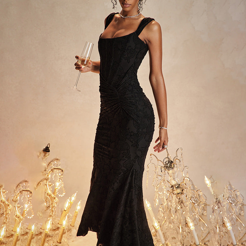 Vestido de Gala Corte Sirena de Encaje con Hombros Descubiertos para Mujer