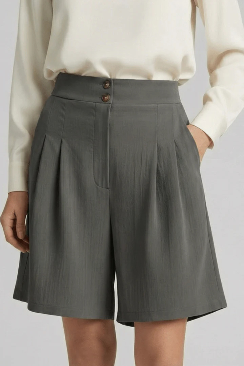 Pantalones Cortos Bermuda de Talle Alto con Pinzas y Corte Sartorial para Mujer