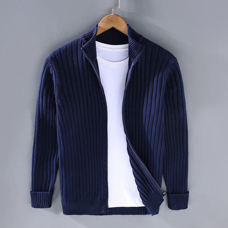 Chaqueta de punto para hombre con cremallera frontal y cuello alto ajustada