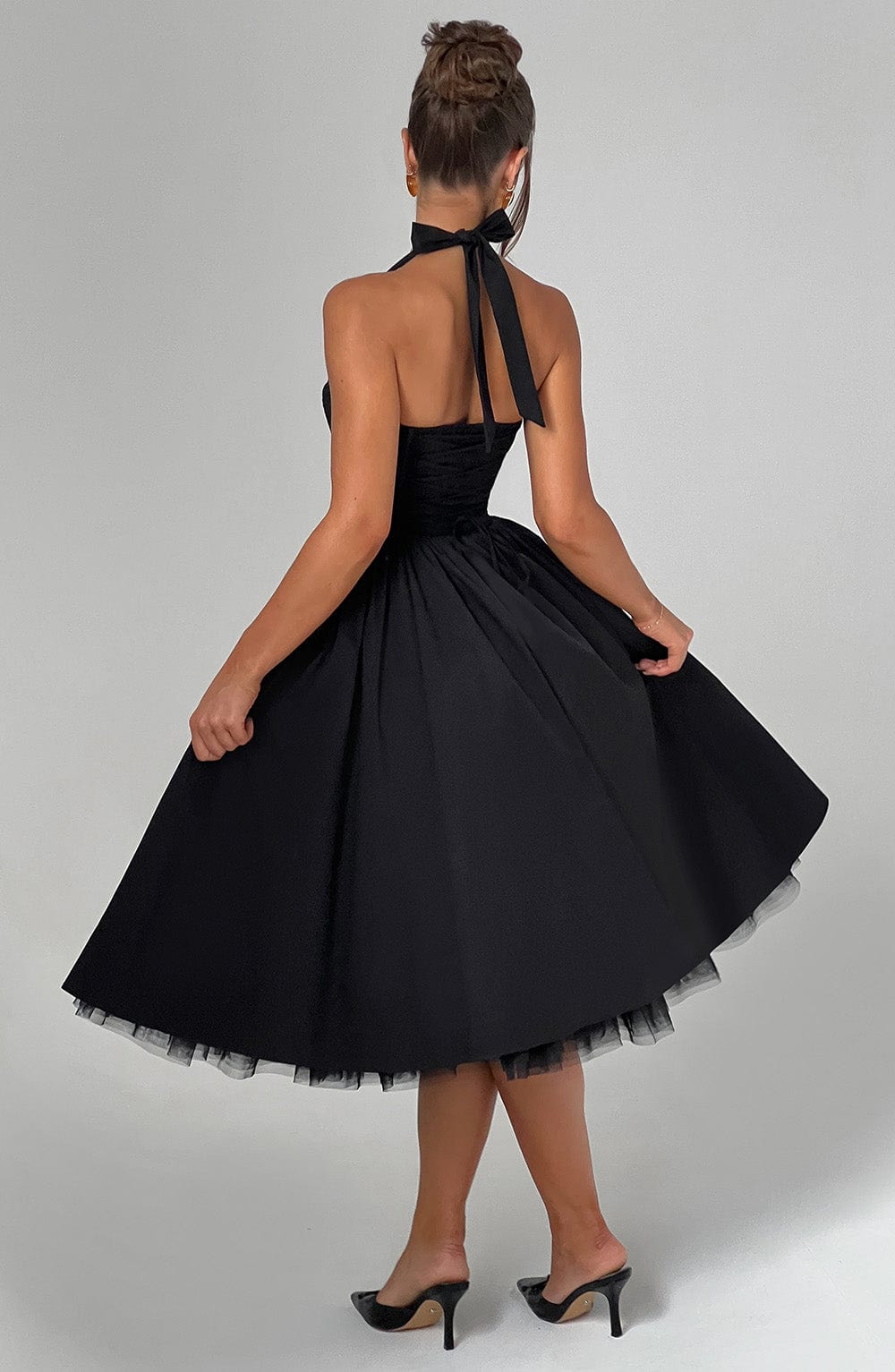 Vestido Midi de Fiesta para Mujer con Cuello Halter y Falda de Línea A
