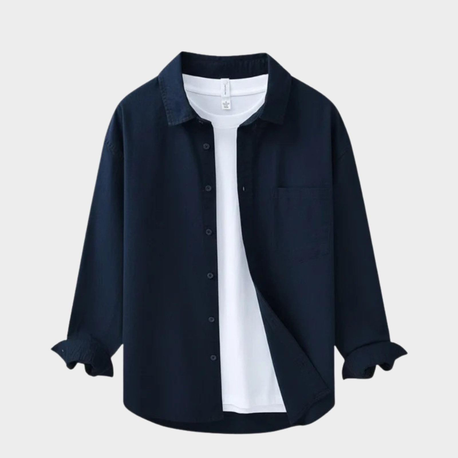 Camisa de Algodón y Lino para Hombre de Manga Larga con Cuello de Solapa y Botones
