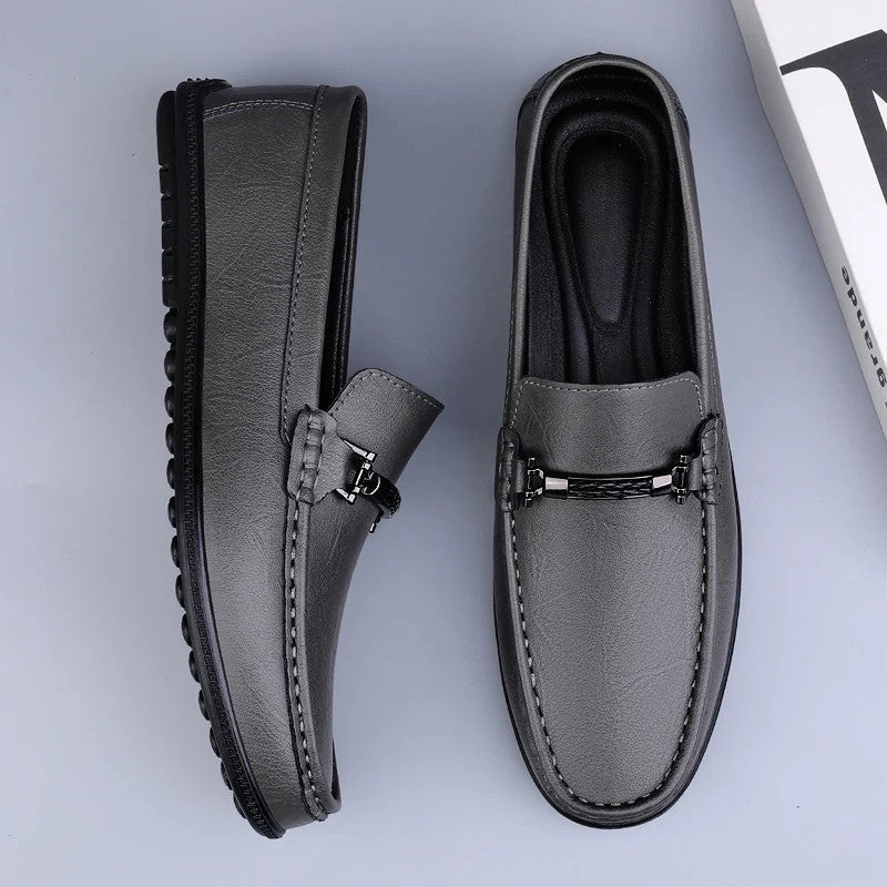 Mocasines de Cuero Genuino para Hombre Estilo Conducción con Suela de Goma Slip-On