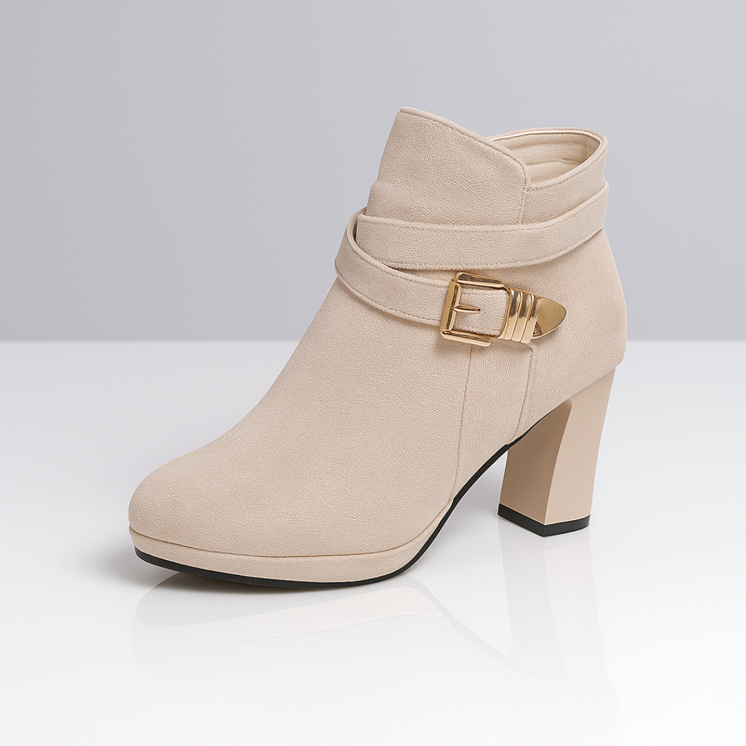 Botines de Tacón Ancho para Mujer con Hebilla y Suela de Goma Antideslizante