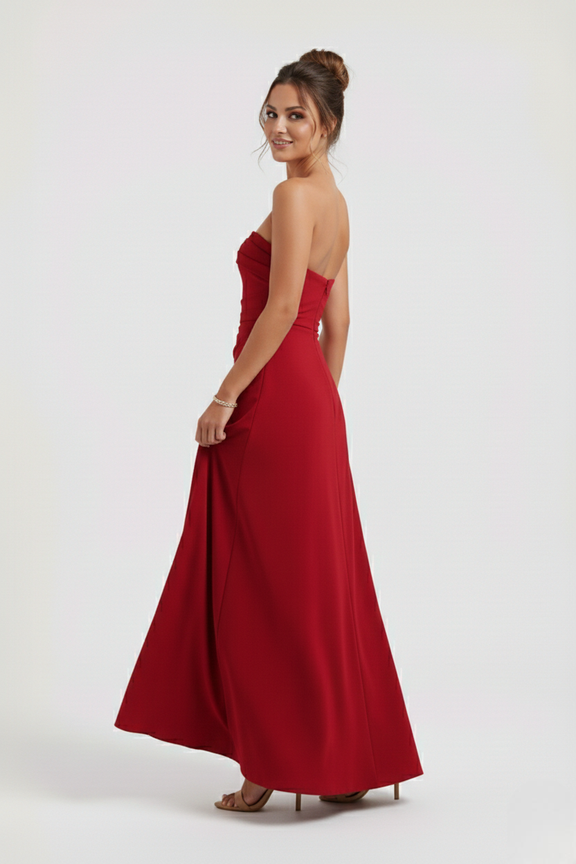 Vestido largo mujer — escote palabra de honor fruncido | gala y eventos