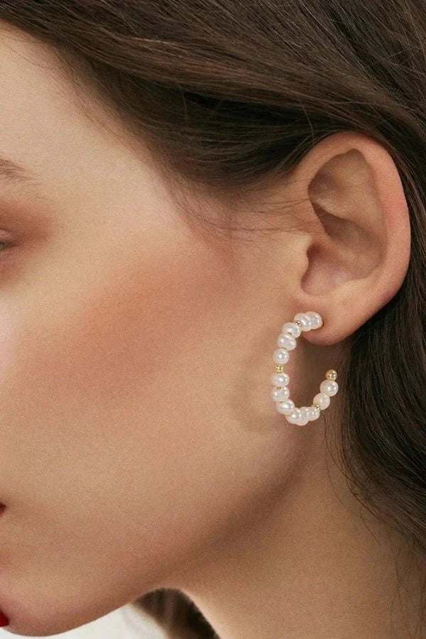 Pendientes de Aro con Perlas de Imitación para Mujer Joyería de Lujo