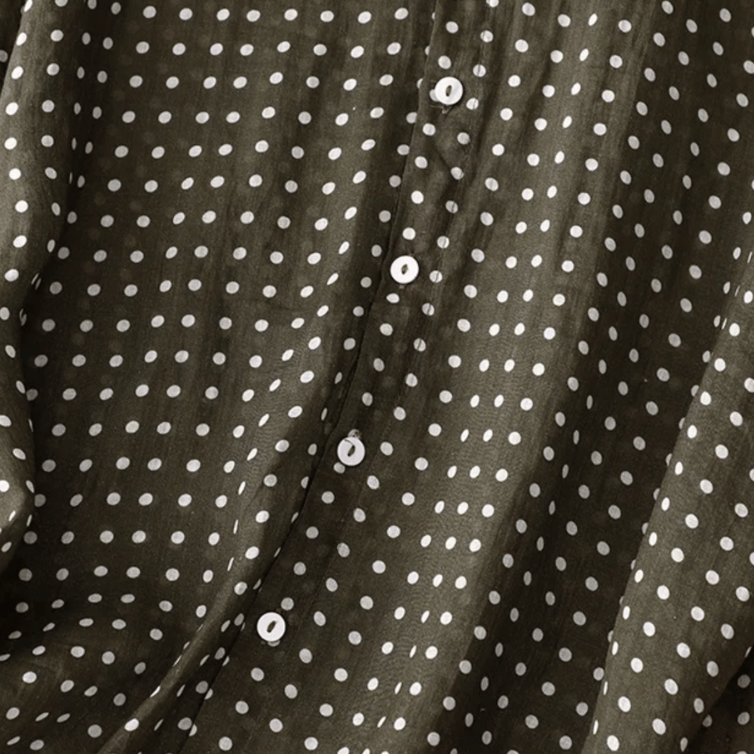 Women's Short-Sleeve Cotton and Linen Shirt with Polka Dot Print
