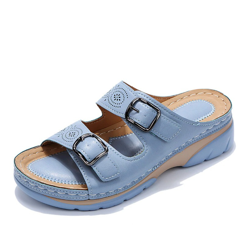 Sandalias de Cuña con Doble Hebilla y Plataforma Antideslizante para Mujer