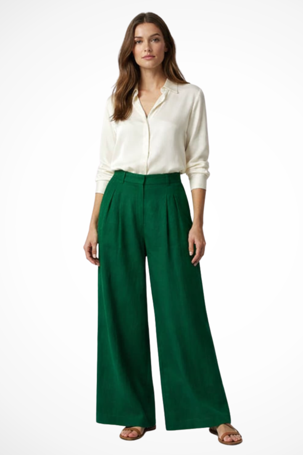 Pantalones de Pata Ancha con Pliegues Frontales y Cintura Alta para Mujer