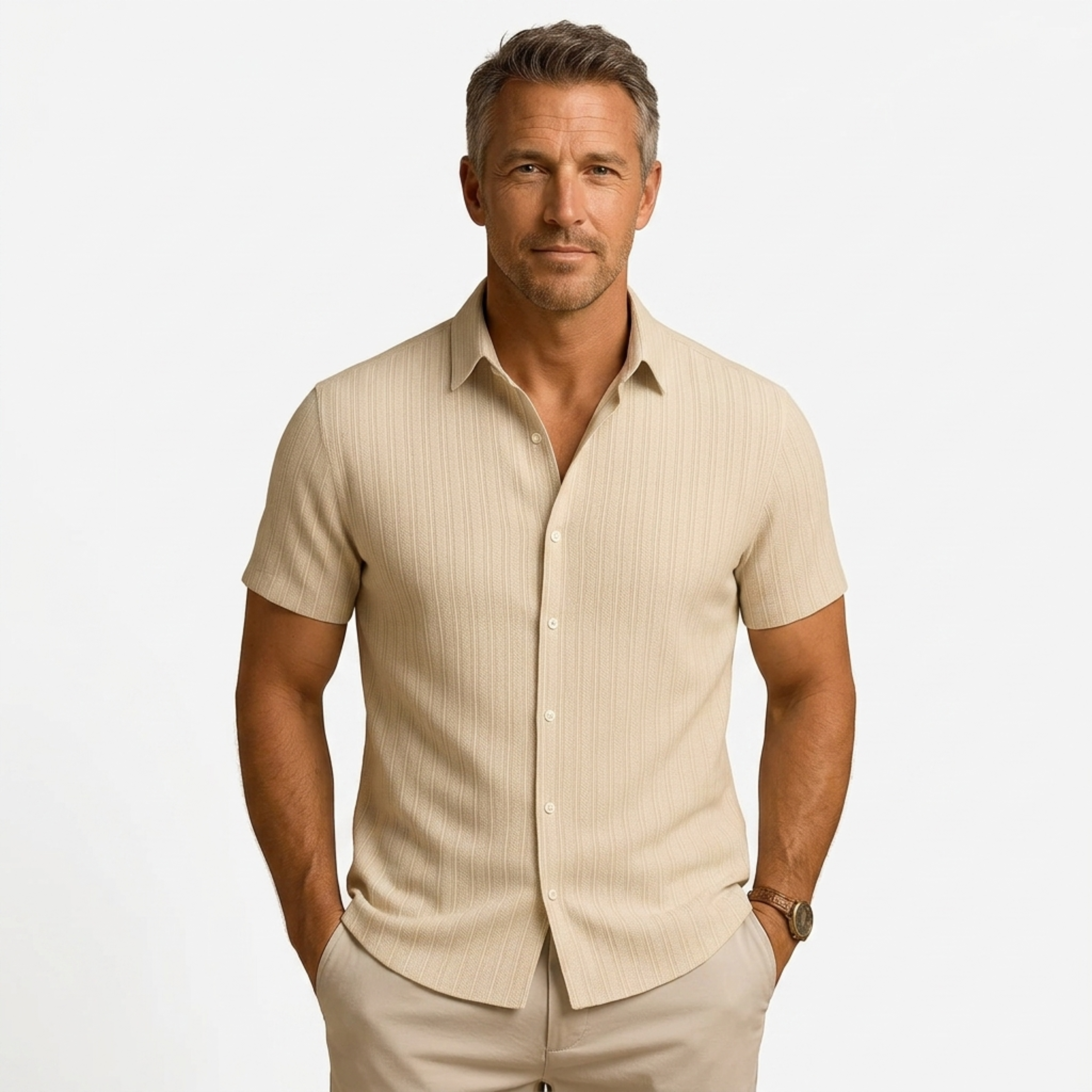Camisa de algodón y lino | diseño manga corta para playa