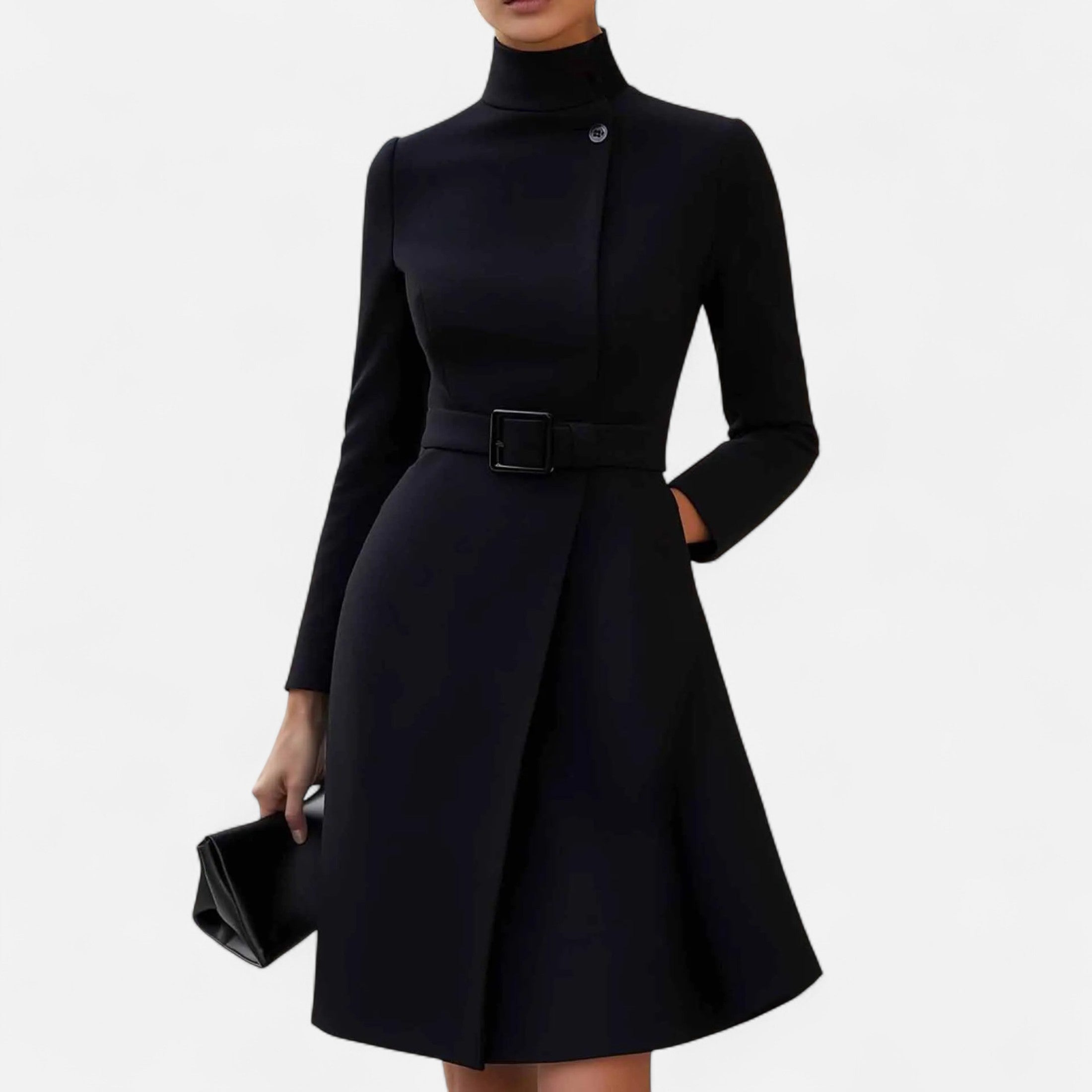 Vestido Mujer Invierno Cuello Alto Asimétrico