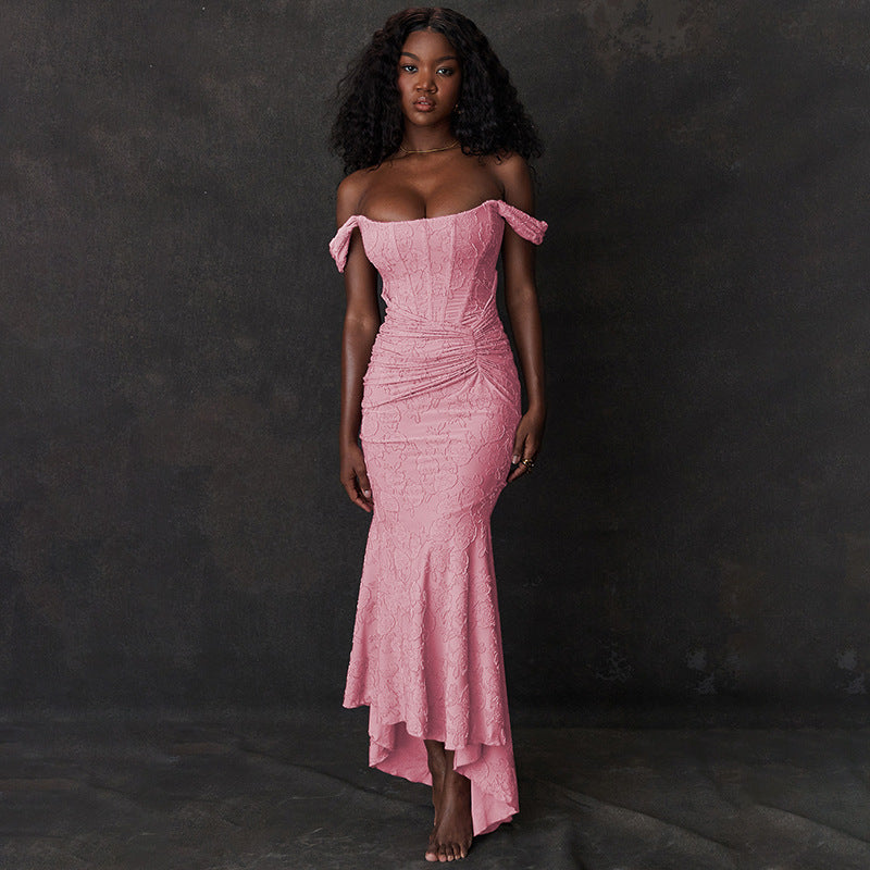 Vestido de Gala Corte Sirena de Encaje con Hombros Descubiertos para Mujer