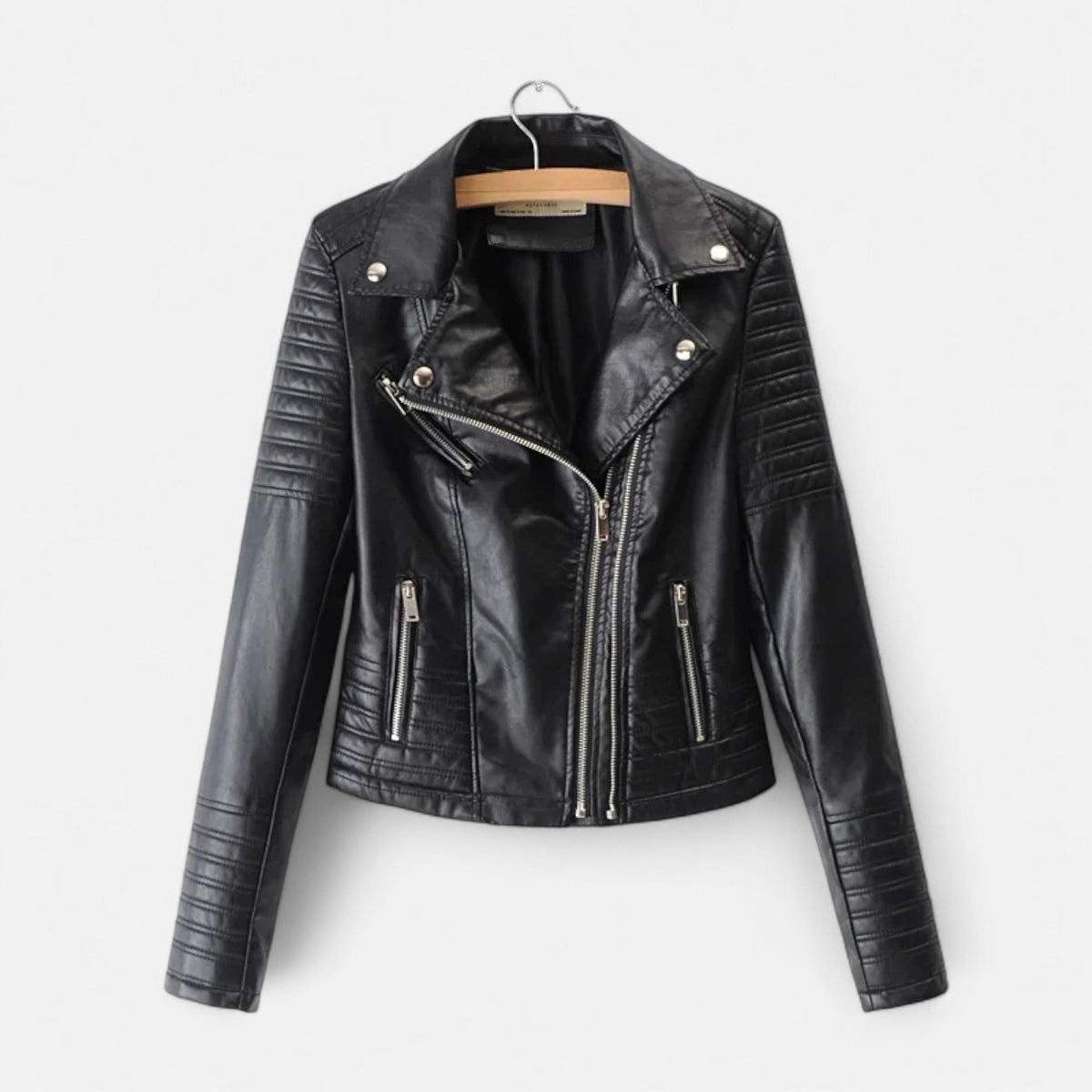 Veste biker pour femme en cuir véritable à coupe structurée