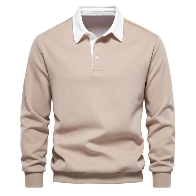 Jersey Polo de Manga Larga para Hombre Transpirable con Cuello Clásico