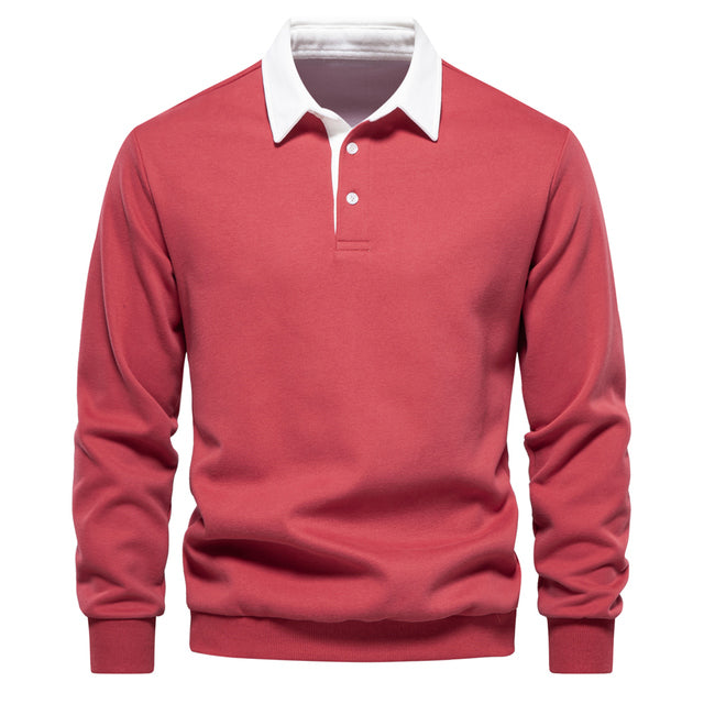 Jersey Polo de Manga Larga para Hombre Transpirable con Cuello Clásico