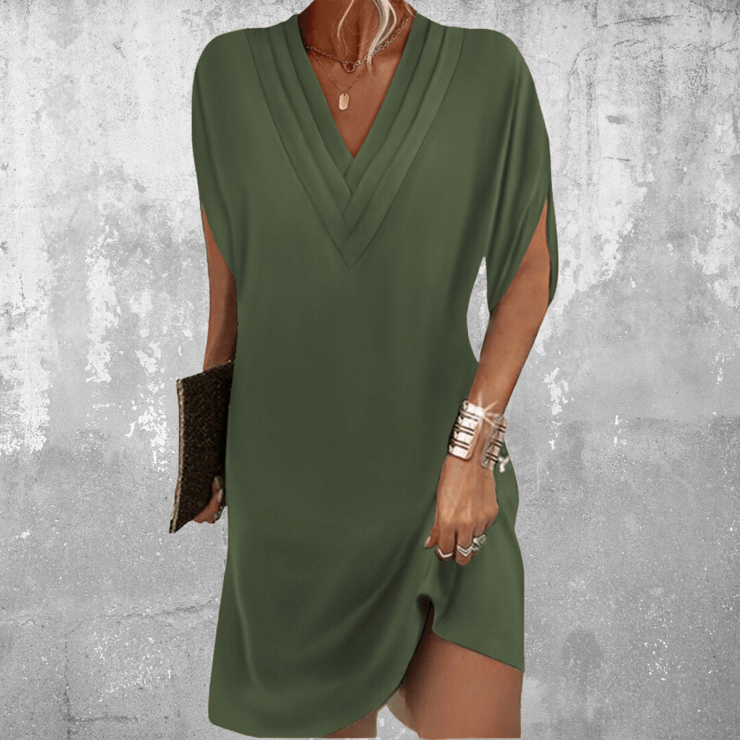 Vestido Corto con Cuello en V y Mangas con Abertura para Mujer