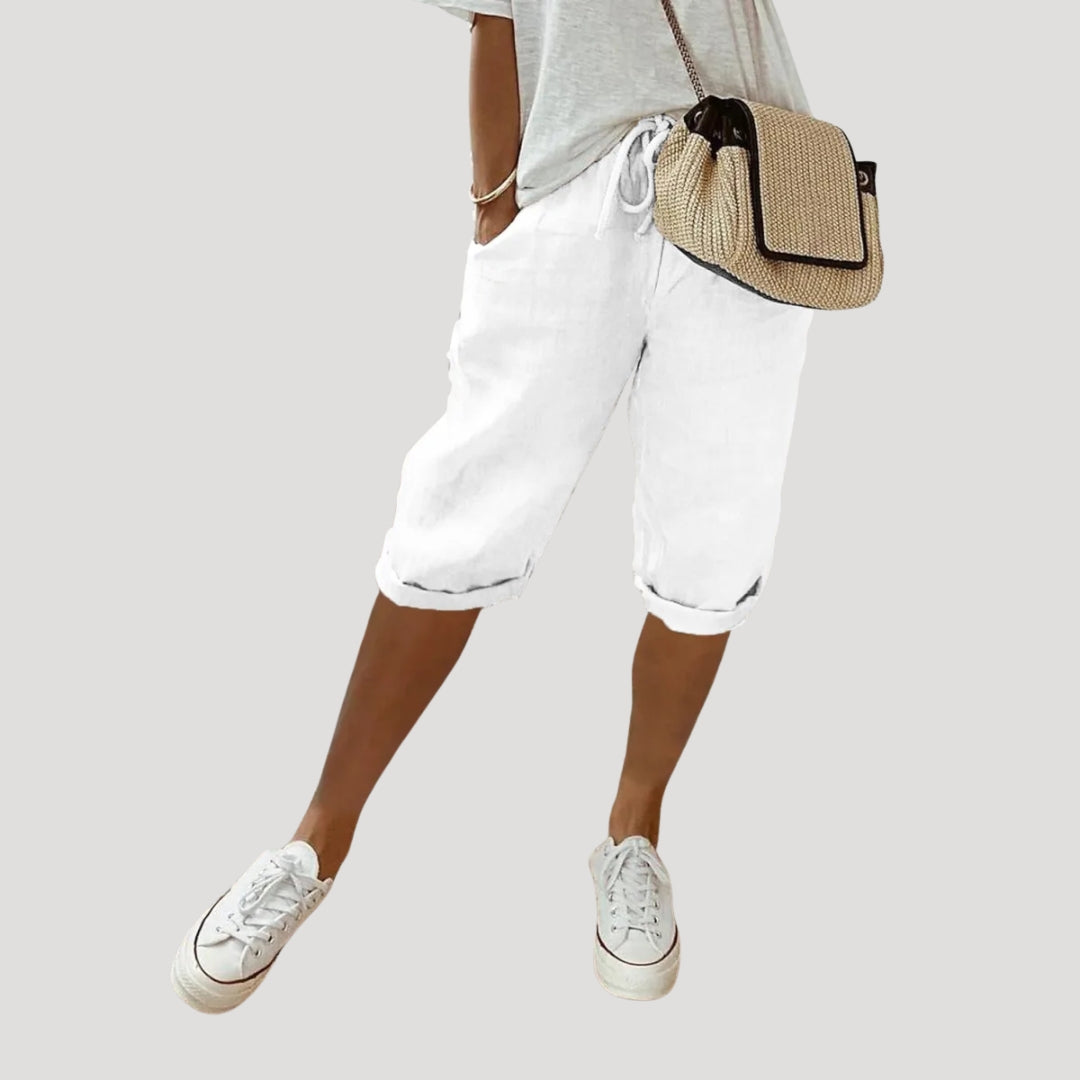 Pantalones Cortos de Lino para Mujer de Corte Recto hasta la Rodilla