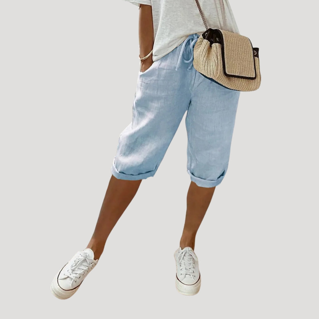 Pantalones Cortos de Lino para Mujer de Corte Recto hasta la Rodilla