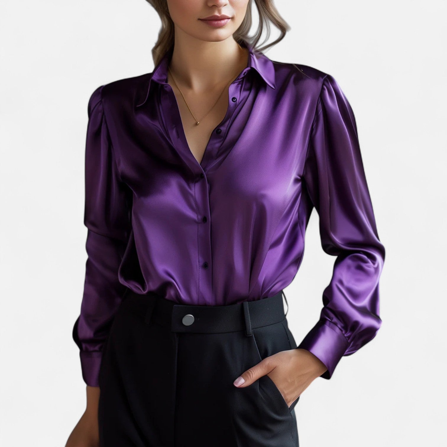 Blusa Negra de Satén para Mujer de Manga Larga – Elegancia Atemporal, Sofisticación Moderna