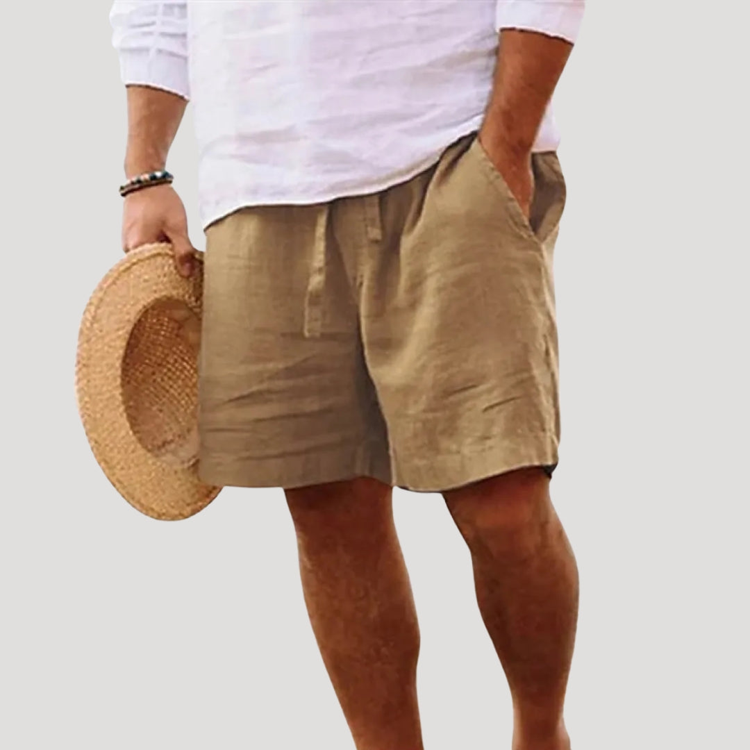 Pantalones Cortos de Lino para Hombre con Cintura Elástica y Cordón Ajustable