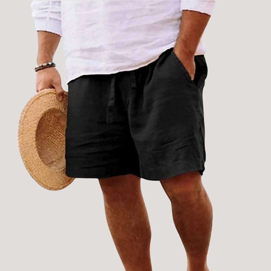 Pantalones Cortos de Lino para Hombre con Cintura Elástica y Cordón Ajustable