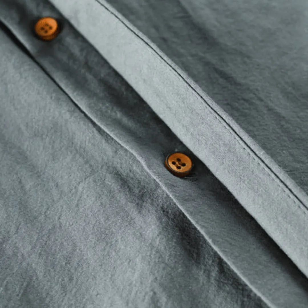 Camisa de Algodón y Lino para Hombre con Cuello Mao y Manga Larga Slim Fit