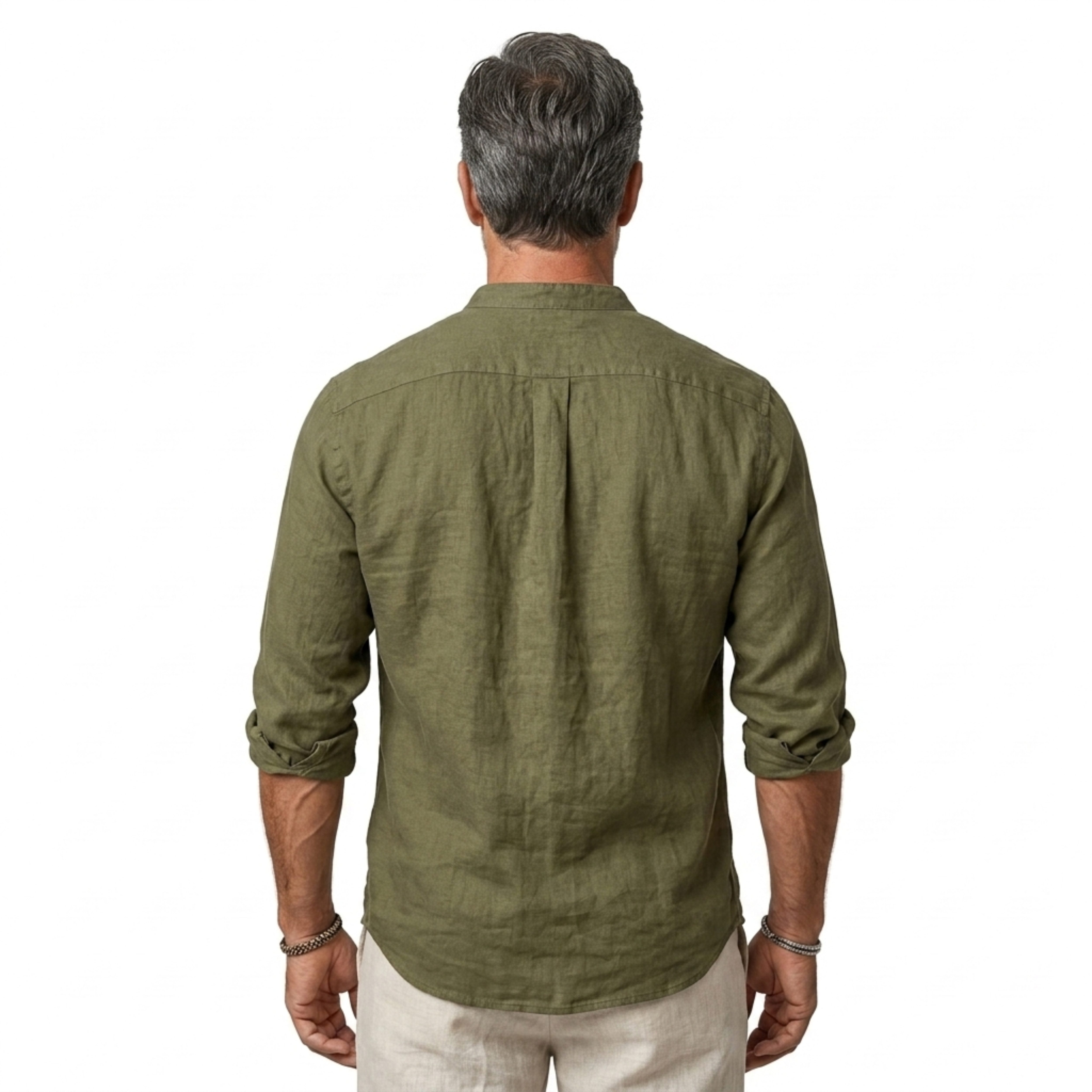 Camisa de lino hombre — cuello clásico y mangas ajustables para diario