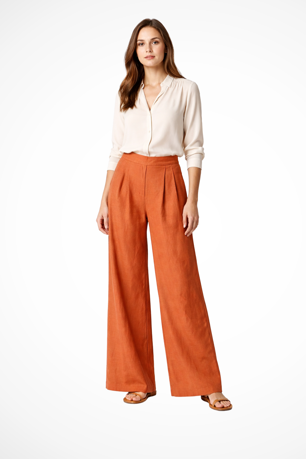 Pantalones de Pata Ancha con Pliegues Frontales y Cintura Alta para Mujer