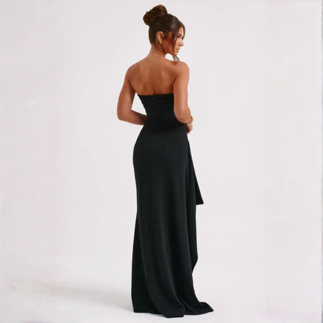 Vestido largo mujer — escote palabra de honor fruncido | gala y eventos