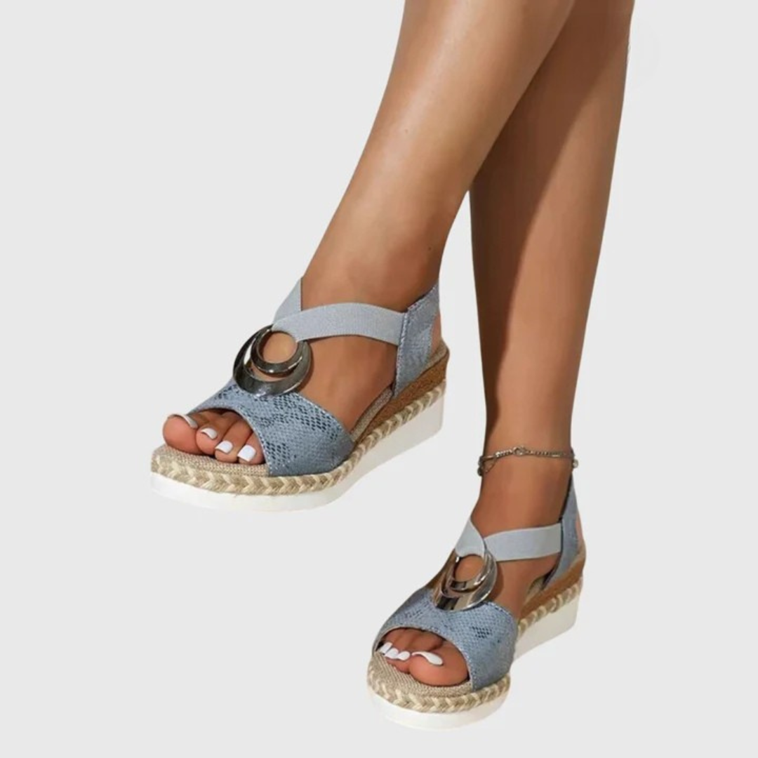 Sandalias de Plataforma para Mujer Cuñas con Tira al Tobillo y Acabado de Corcho