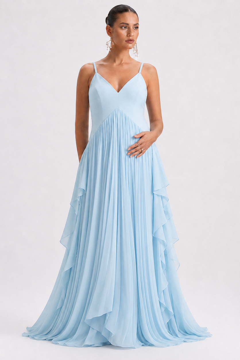 Vestido maternidad largo plisado tirantes