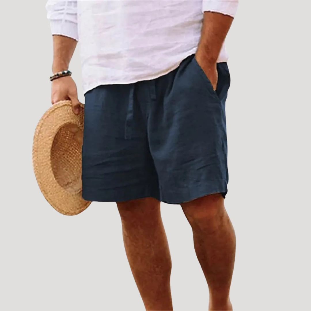 Pantalones Cortos de Lino para Hombre con Cintura Elástica y Cordón Ajustable
