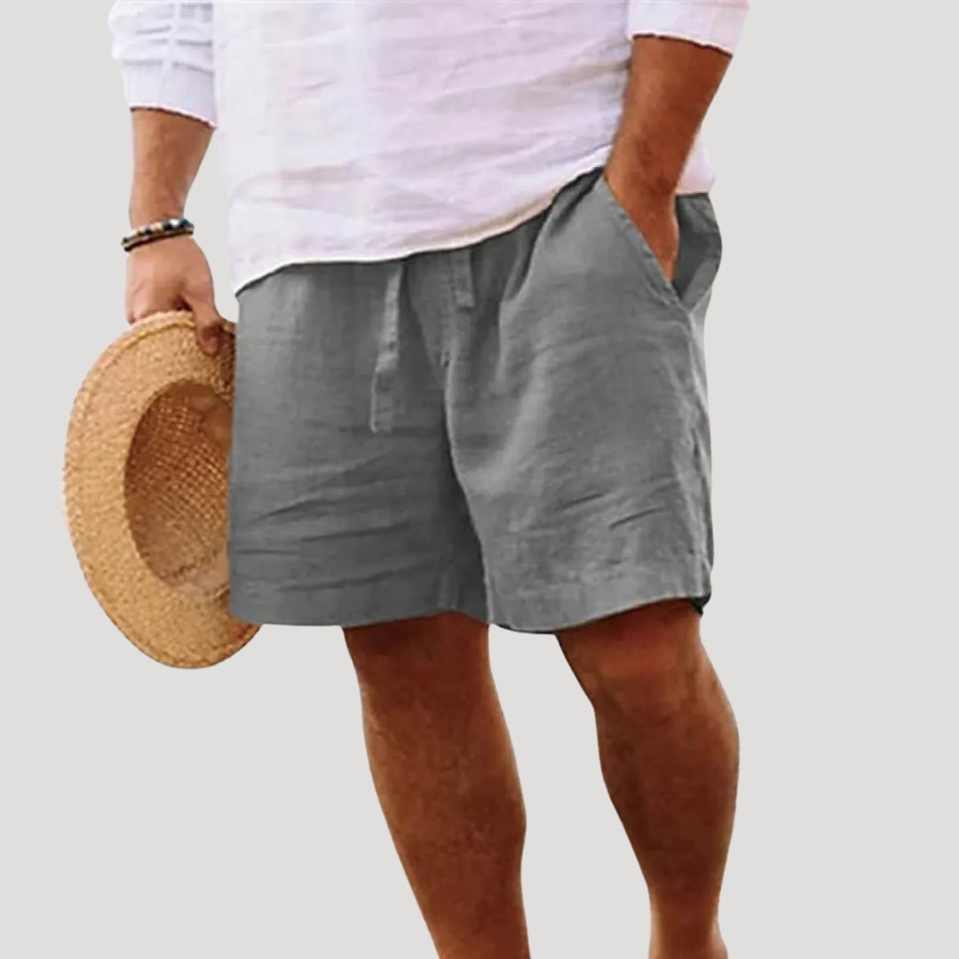 Pantalones Cortos de Lino para Hombre con Cintura Elástica y Cordón Ajustable