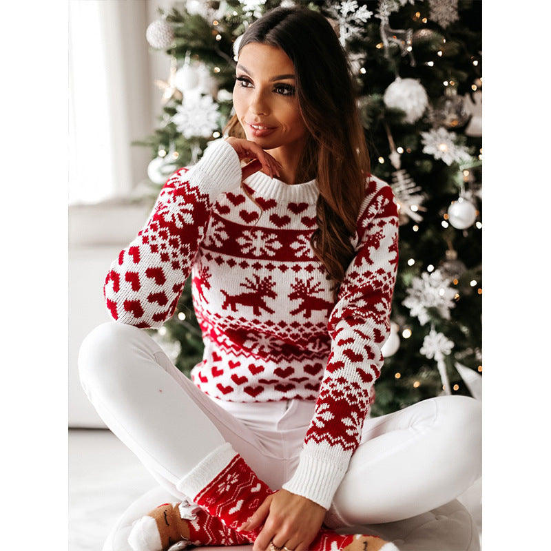Suéter de Mujer Fair Isle de Punto con Estampado de Renos y Corazones