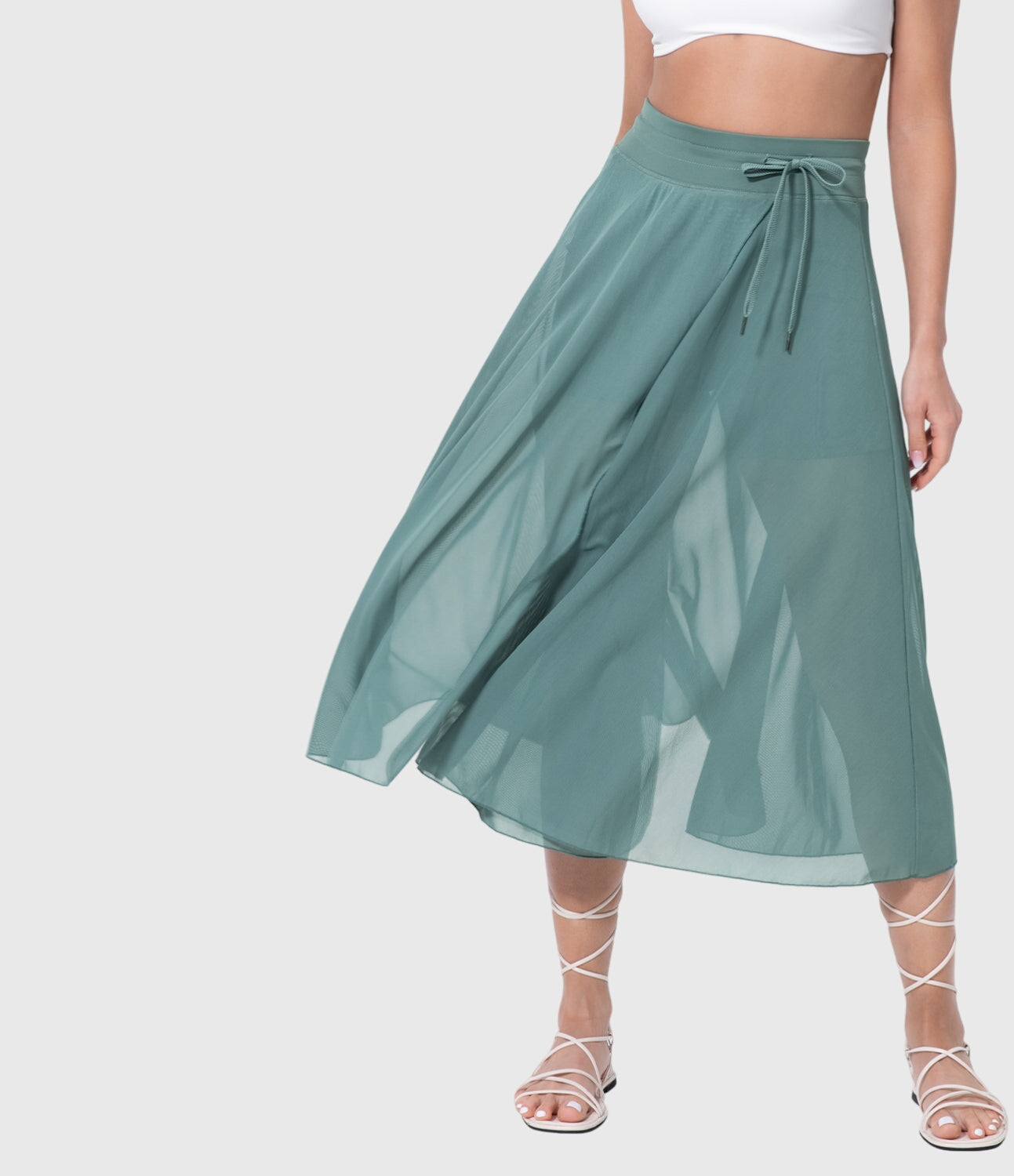 Falda Midi Acampanada de Talle Alto para Mujer con Cordón Ajustable
