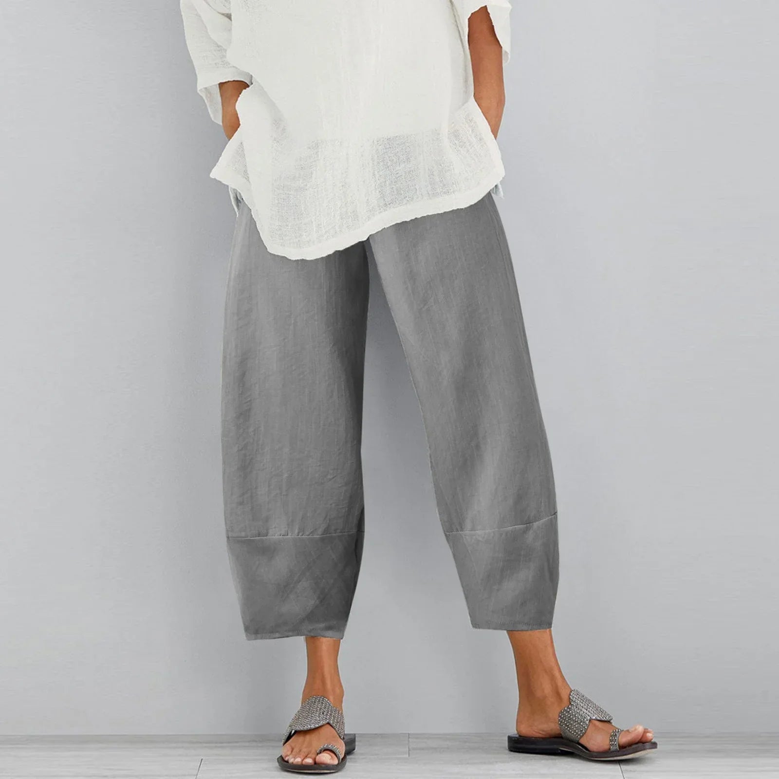 Pantalones de Pata Ancha para Mujer con Diseño Holgado y Corte Tobillero