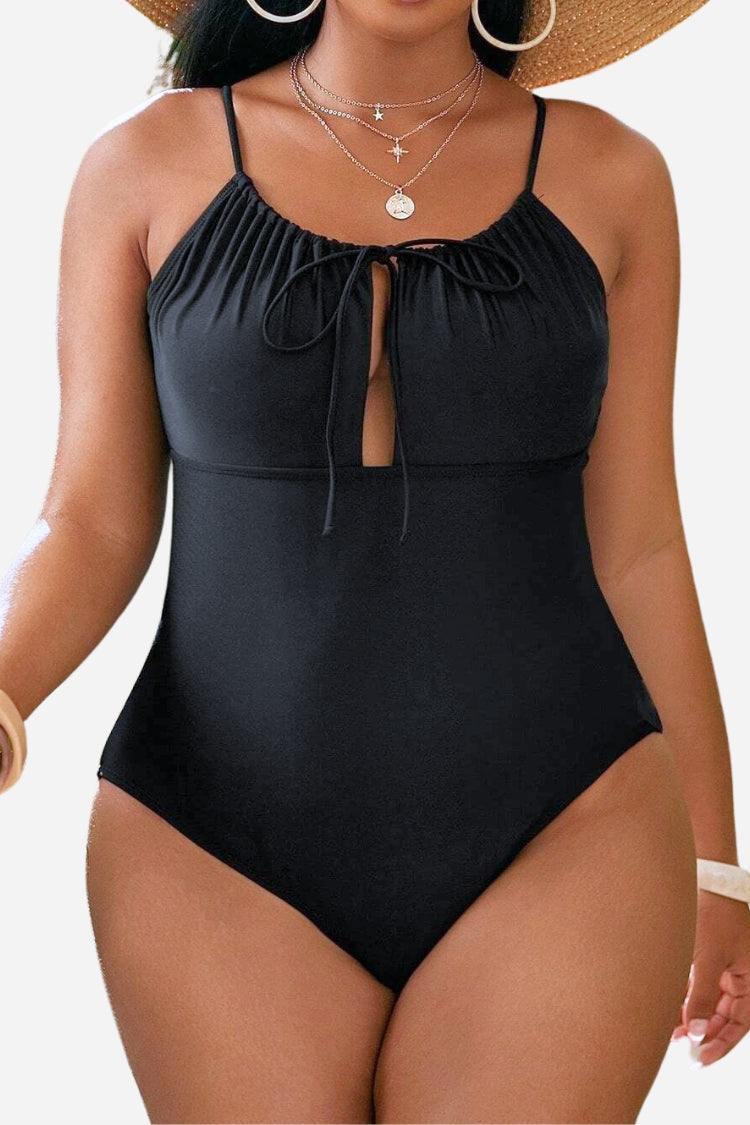 Bañador de Una Pieza Tallas Grandes con Escote Fruncido y Abertura Frontal