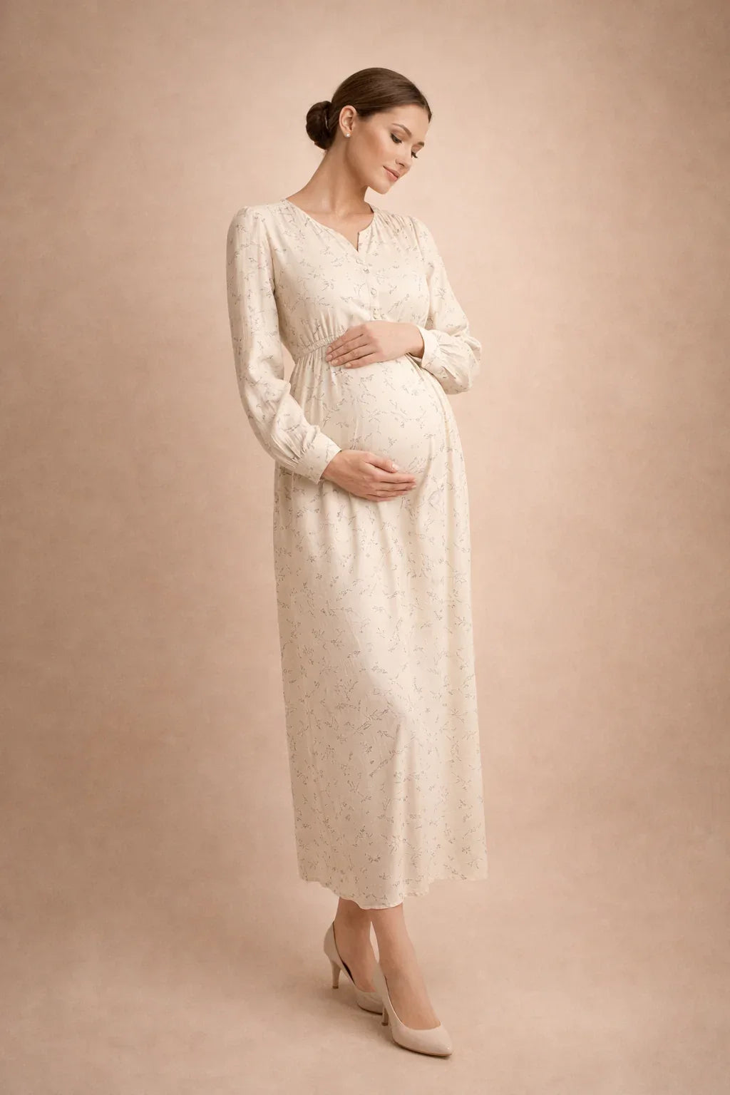 Vestido maternidad largo flores cintura imperio